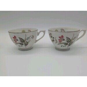 2 Lefton Wildflowers Replacement Tea Cups Vtg Botanical Bone China